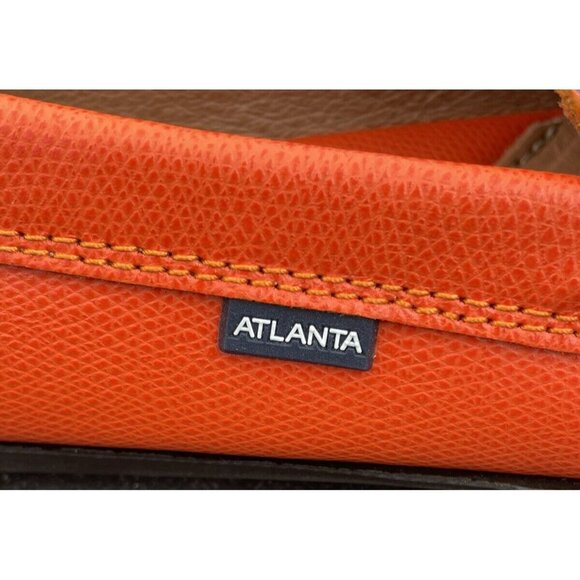 Atlanta Moccasins Shoes Womens Orange Blue Leather Driving Loafer Preppy Mature - Picture 14 of 15